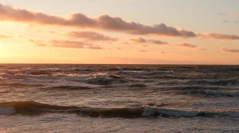 Sunset and sea waves panoramic dolly shot  slow motion 2 Stock Footage 59893889