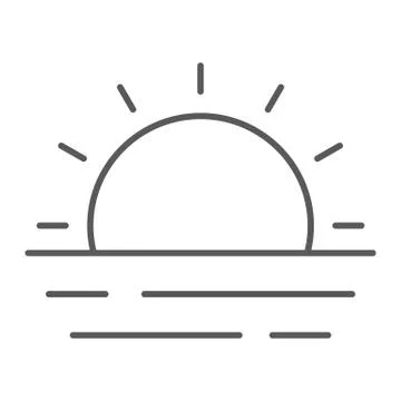 Sunset and sea waves thin line icon, summer and ocean, sunset sign vector Stock Illustration