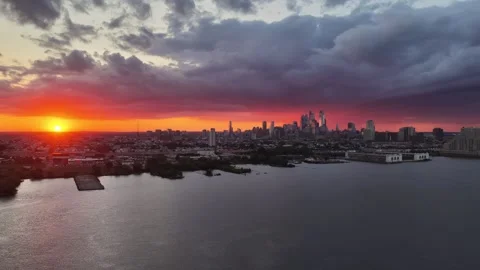 Sunset and Severe Storm Clouds Over the City of Philadelphia Stock Footage 318339662