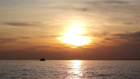 Sunset And Ship Moving In The Sea Stock-Footage 73596596