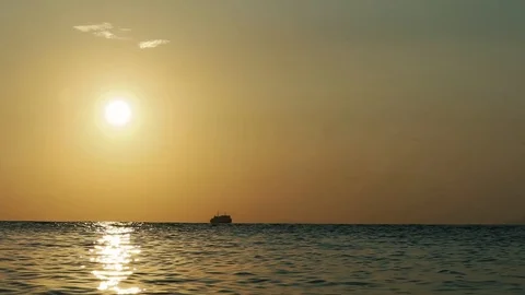 Sunset and ship in the sea Stock Footage 100459017