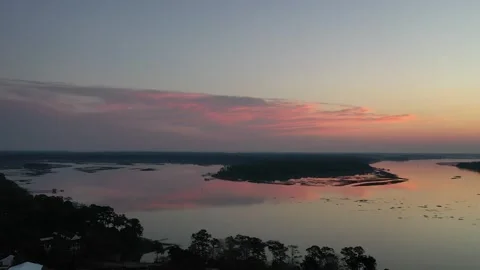 Sunset and silence is like a lake or sea on resting on the blue orange stripe. Stock Footage 153800972