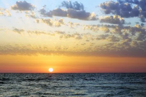 Sunset and sky and sea and clouds in the Mediterranean Sea in Israel Stock Photos