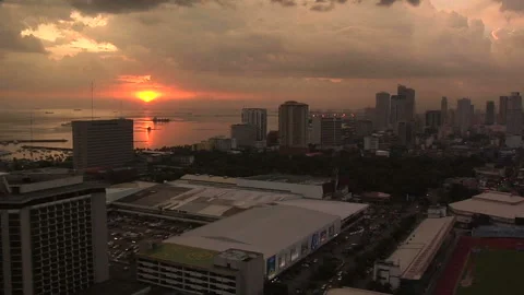 Sunset and the Skyline of Malate and Manila Bay Stock Footage 327888020