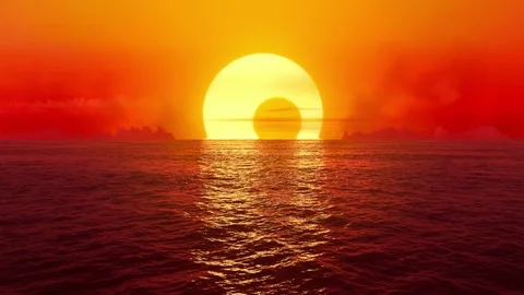 Sunset and solar eclipse over seamlessly looped ocean.  Stock Footage 80539772
