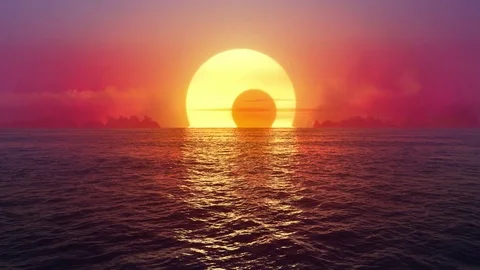 Sunset and solar eclipse over seamlessly looped ocean.  Stock Footage 81860154