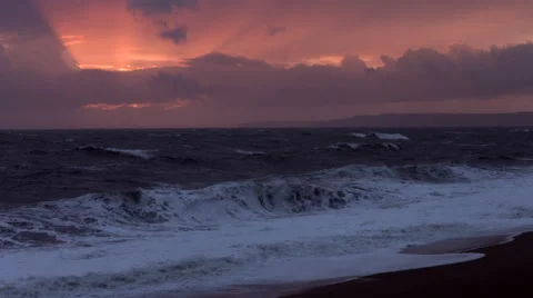 Sunset and storm on seaside beach Stockbeeldmateriaal 47811533