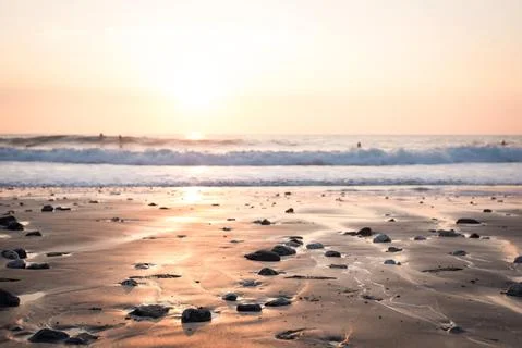 Sunset and Surf on Cornish Beach Stock Photos