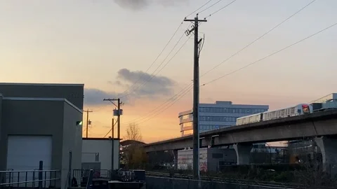 Sunset and Trains  Stock Footage 209591356