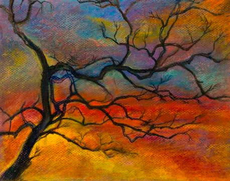 Sunset and a tree branch Stock Illustration