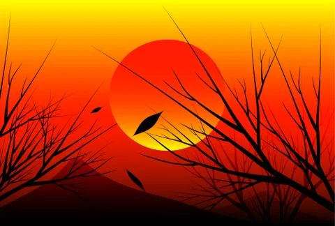 Sunset and tree Illustrazione stock