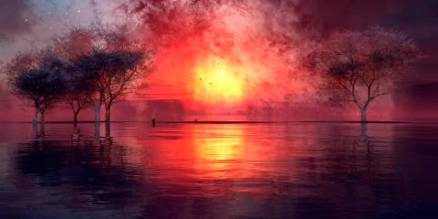 Sunset and tree Stock Illustration