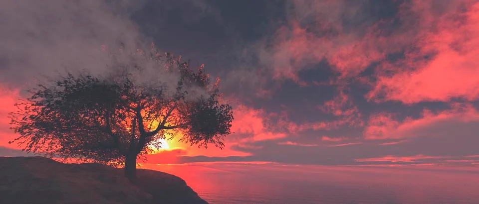 Sunset and tree Stock Illustration