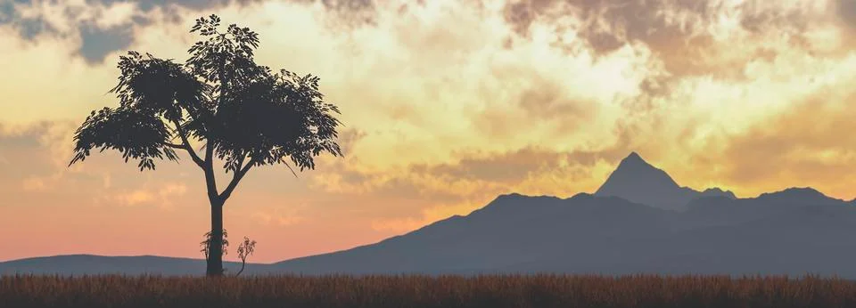 Sunset and tree Stock Illustration