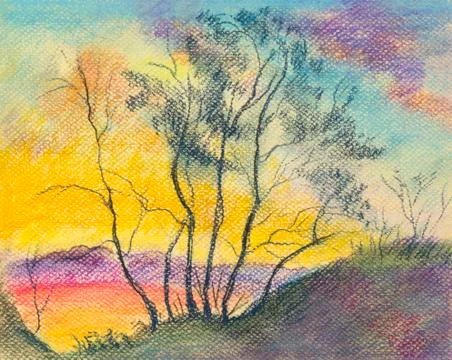 Sunset and trees Stock Illustration