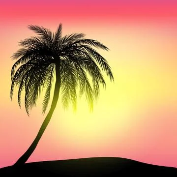 Sunset and tropical palm tree with colorful landscape background, vector10 fi Stock Illustration