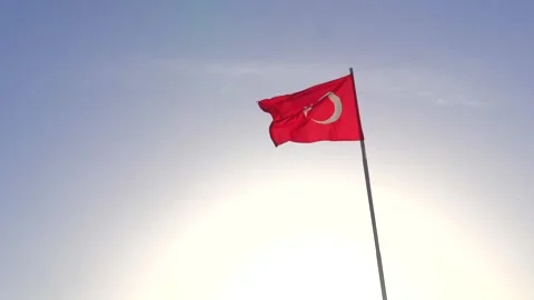 Sunset and Turkish Flag Stock Footage 213585657