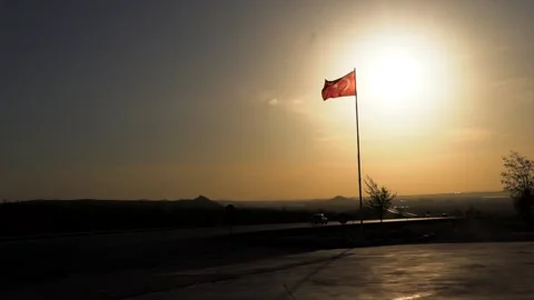 Sunset and Turkish Flag Stock Footage 213585778