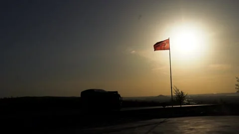 Sunset and Turkish Flag Stock Footage 213585989