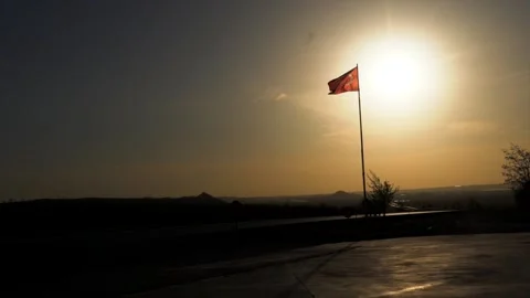Sunset and Turkish Flag Stock Footage 213586601