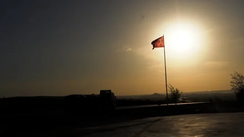 Sunset and Turkish Flag Stock Footage 213586604