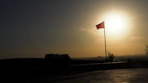 Sunset and Turkish Flag Stock Footage 213586609