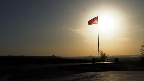 Sunset and Turkish Flag Stock Footage 213586872