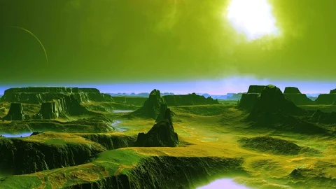 Sunset and UFO on the Alien Planet Video stock 90964796