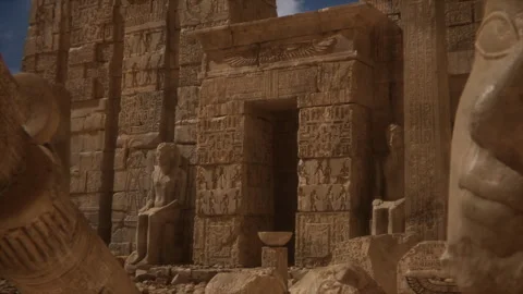 Sunset and view of the facade of the ancient Egyptian temple Stock Footage 290833616