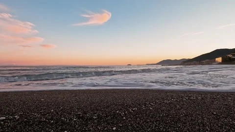 Sunset and waves at the beach in Mediterranean Sea Stock Footage 236065667
