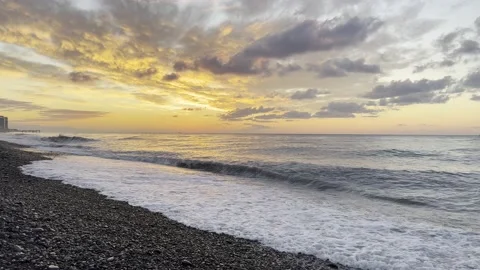 Sunset and waves on the coast of Batumi, Georgia Stock Footage 231092482