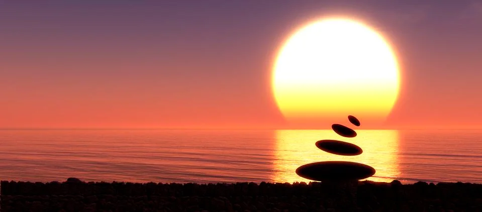Sunset and Zen stones Stock Illustration