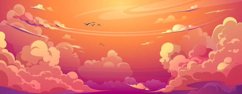 Sunset anime cloud vector cartoon scene background Stock Illustration