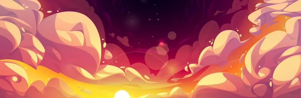 Sunset anime sky with cloud vector background Stock Illustration