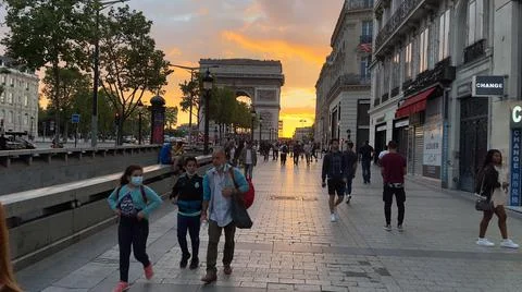 Sunset at Arc de Triomphe in Paris, France Stock Photos