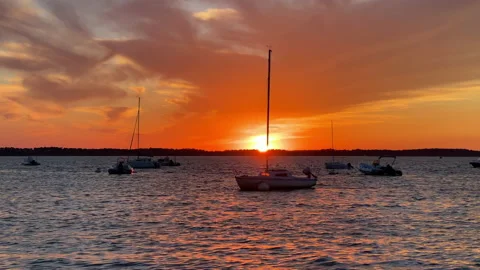 Sunset on the Arcachon Bay on a summer evening in Gironde, France Stock Footage 217440049