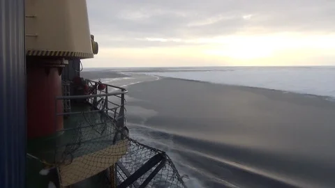 Sunset on the Arctic Ocean seen from a ship deck Stock Footage 104874043