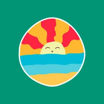Sunset artwork with cute expression in the sunPrint Stock Illustration