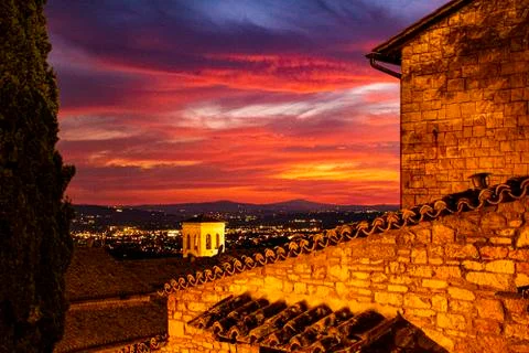 Sunset in Assisi three Stock Photos