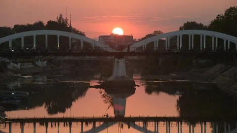The sunset of atchadapisek Bridge or The White Bridge Lampang Thailand. Stock Footage 80411100