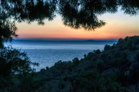 The sunset on Athos Foto stock