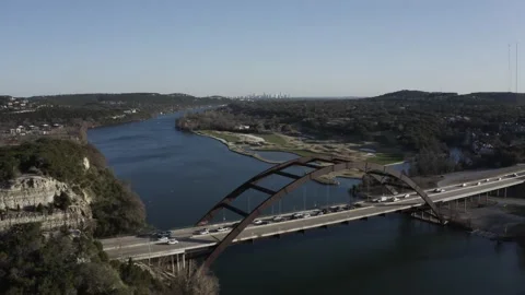 Sunset Austin Bridge 4k Skyline in background Stock Footage 235943286