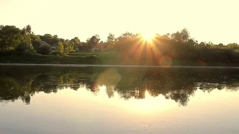 Sunset on the autumn river Stock Footage 70112018