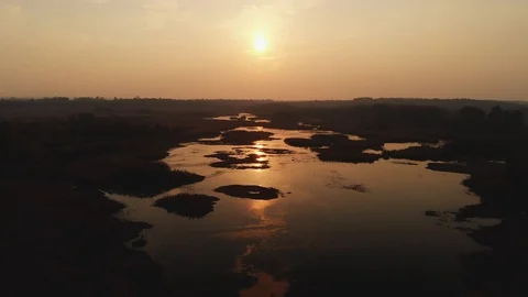 Sunset on the Autumn Swamp, Reflected on the River Stock Footage 97998420