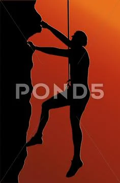 Sunset back abseiling man Stock Illustration
