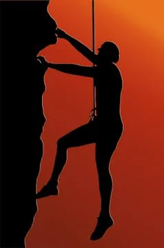 Sunset back abseiling man Stock Illustration