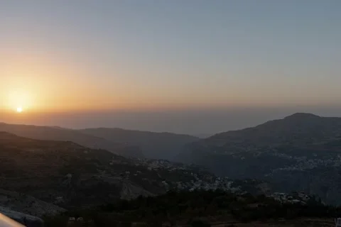 Sunset at the back of "Annoubine", the holy valley Stockbeeldmateriaal 163955563