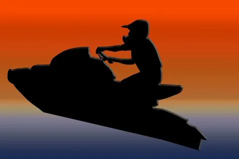 Sunset back jet-ski racer jumping Stock Illustration