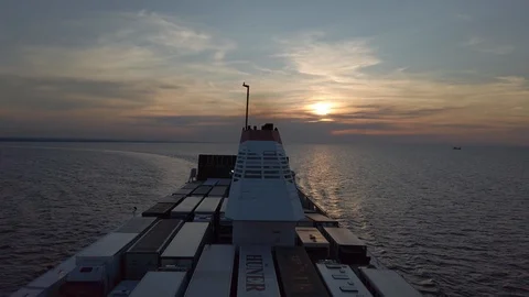 Sunset by back of ship. Back. Stock Footage 125837943