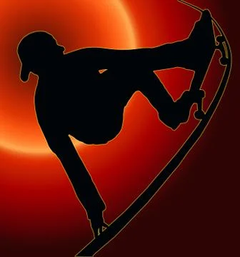 Sunset back skateboarding vert ramp grab Stock Illustration